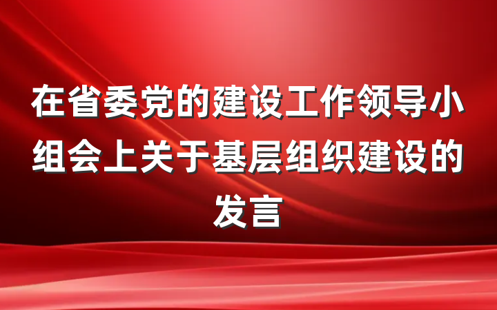 在省委党的建设工作领导小组会上关于基层组织建设的发言