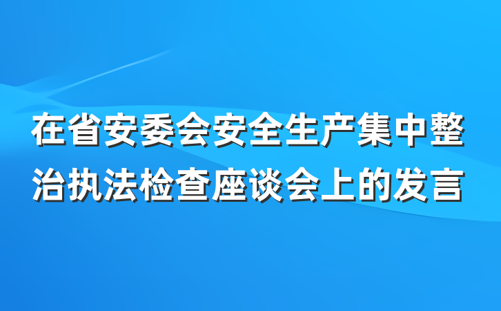 在省安委会安全生产集中整治执法检查座谈会上的发言