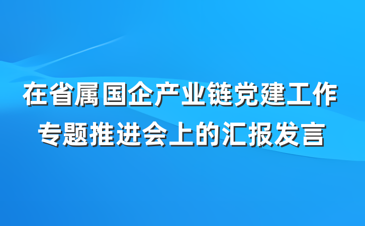 在省属国企产业链党建工作专题推进会上的汇报发言