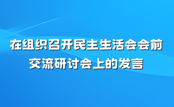 在组织召开民主生活会会前交流研讨会上的发言