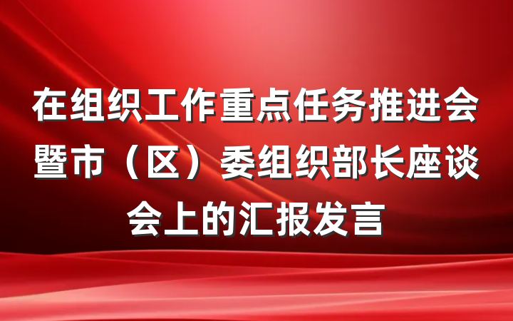 在组织工作重点任务推进会暨市（区）委组织部长座谈会上的汇报发言