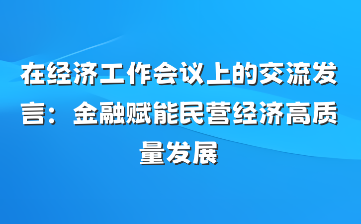 在经济工作会议上的交流发言：金融赋能民营经济高质量发展