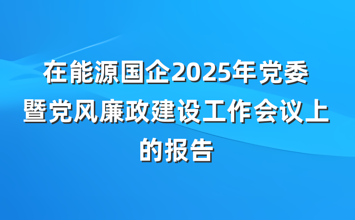 在能源国企2025年党委暨党风廉政建设工作会议上的报告