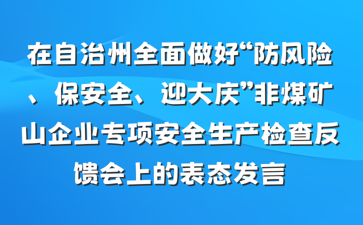 在自治州全面做好“防风险、保安全、迎大庆”非煤矿山企业专项安全生产检查反馈会上的表态发言