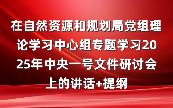 在自然资源和规划局党组理论学习中心组专题学习2025年中央一号文件研讨会上的讲话 提纲