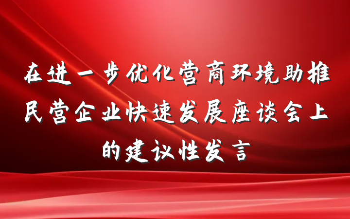 在进一步优化营商环境助推民营企业快速发展座谈会上的建议性发言