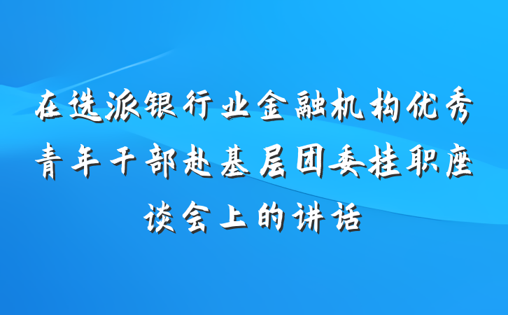 在选派银行业金融机构优秀青年干部赴基层团委挂职座谈会上的讲话