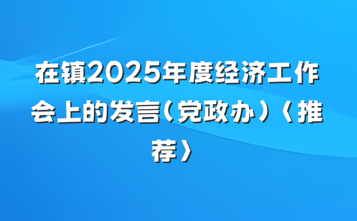 在镇2025年度经济工作会上的发言（党政办）〈推荐〉