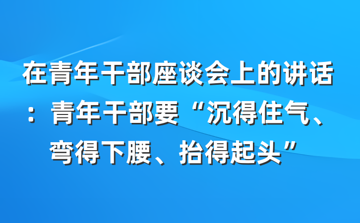 在青年干部座谈会上的讲话：青年干部要“沉得住气、弯得下腰、抬得起头”