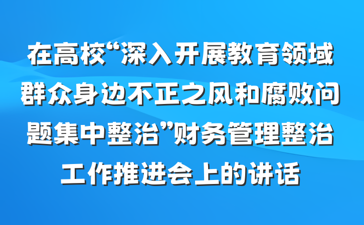 在高校“深入开展教育领域群众身边不正之风和腐败问题集中整治”财务管理整治工作推进会上的讲话