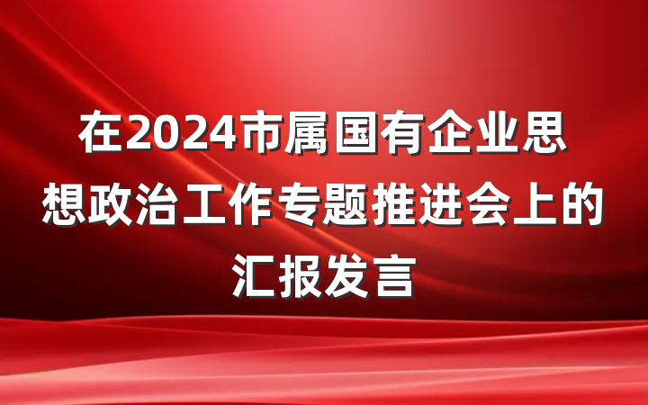 在2024市属国有企业思想政治工作专题推进会上的汇报发言