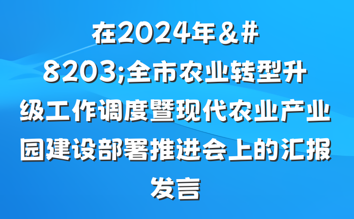 在2024年&#8203;全市农业转型升级工作调度暨现代农业产业园建设部署推进会上的汇报发言