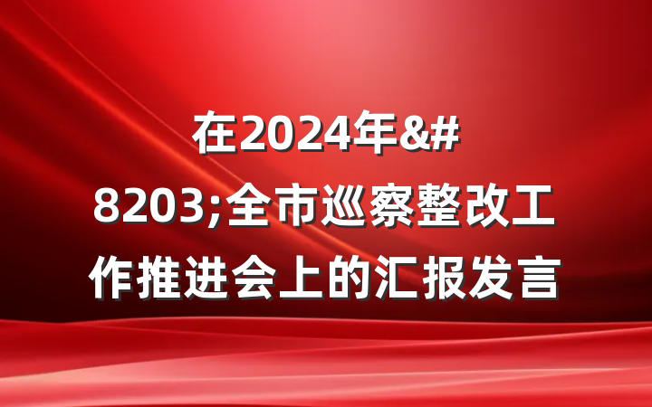 在2024年&#8203;全市巡察整改工作推进会上的汇报发言