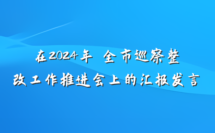 在2024年​全市巡察整改工作推进会上的汇报发言