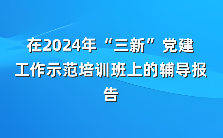 在2024年“三新”党建工作示范培训班上的辅导报告