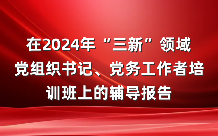 在2024年“三新”领域党组织书记、党务工作者培训班上的辅导报告