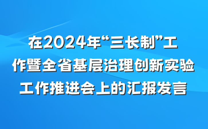 在2024年“三长制”工作暨全省基层治理创新实验工作推进会上的汇报发言