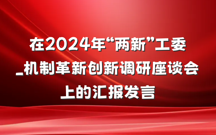 在2024年“两新”工委_机制革新创新调研座谈会上的汇报发言