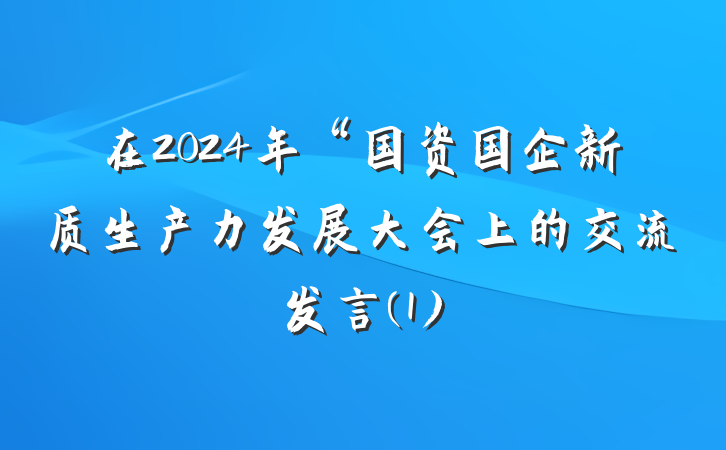 在2024年“国资国企新质生产力发展大会上的交流发言(1)