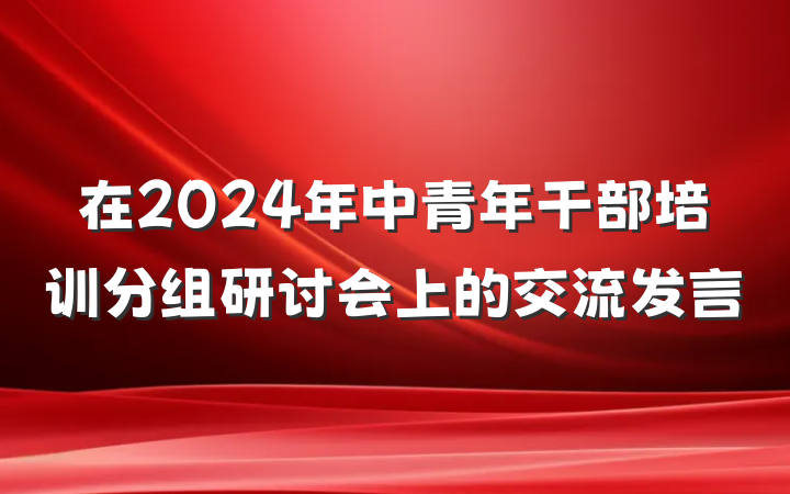 在2024年中青年干部培训分组研讨会上的交流发言