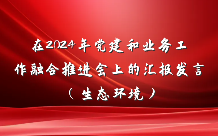 在2024年党建和业务工作融合推进会上的汇报发言(生态环境)