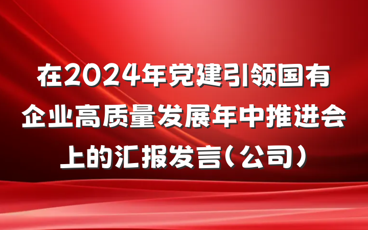 在2024年党建引领国有企业高质量发展年中推进会上的汇报发言（公司）