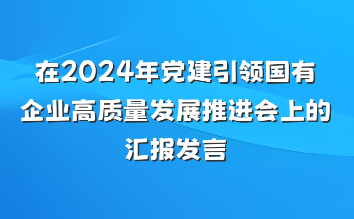 在2024年党建引领国有企业高质量发展推进会上的汇报发言