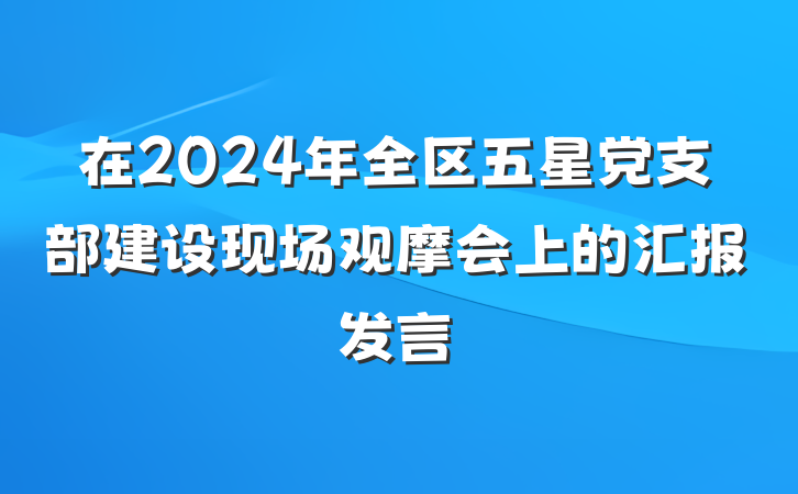 在2024年全区五星党支部建设现场观摩会上的汇报发言