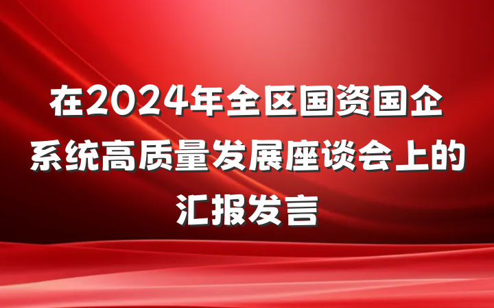 在2024年全区国资国企系统高质量发展座谈会上的汇报发言