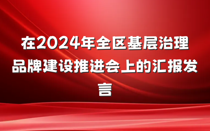 在2024年全区基层治理品牌建设推进会上的汇报发言