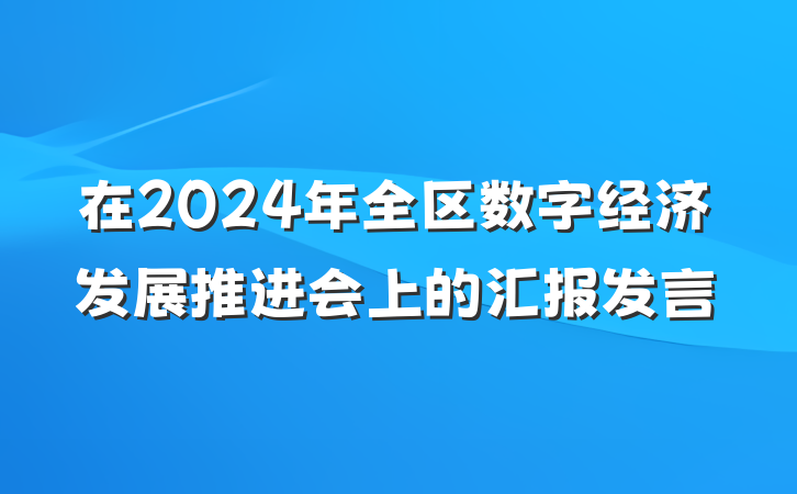 在2024年全区数字经济发展推进会上的汇报发言