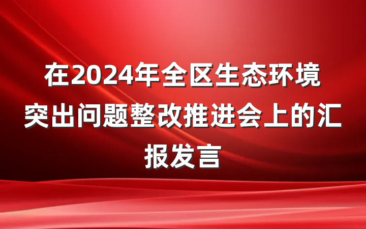 在2024年全区生态环境突出问题整改推进会上的汇报发言