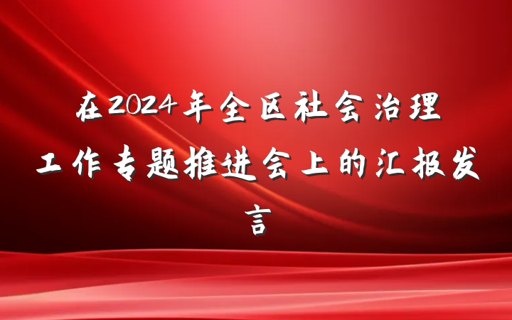 在2024年全区社会治理工作专题推进会上的汇报发言