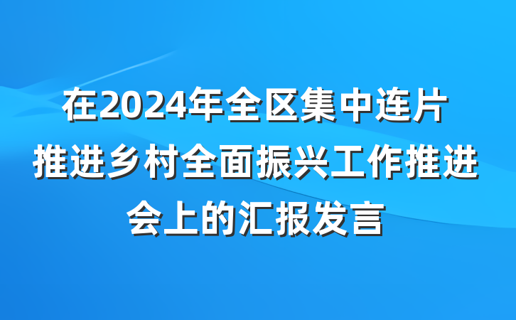 在2024年全区集中连片推进乡村全面振兴工作推进会上的汇报发言