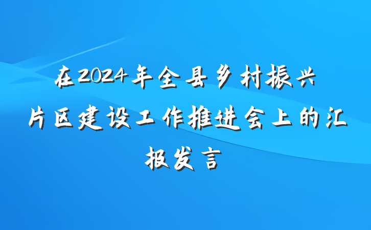 在2024年全县乡村振兴片区建设工作推进会上的汇报发言