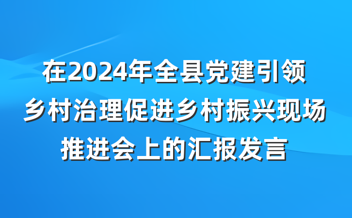在2024年全县党建引领乡村治理促进乡村振兴现场推进会上的汇报发言
