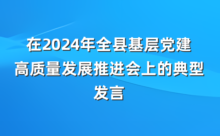 在2024年全县基层党建高质量发展推进会上的典型发言