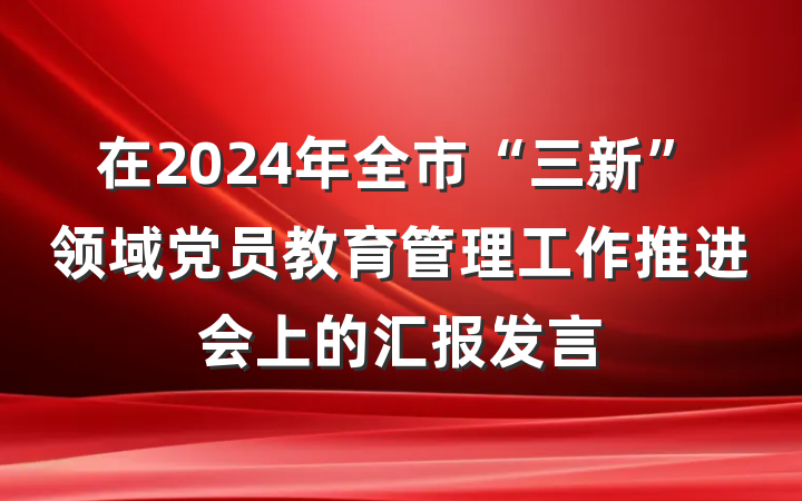 在2024年全市“三新”领域党员教育管理工作推进会上的汇报发言