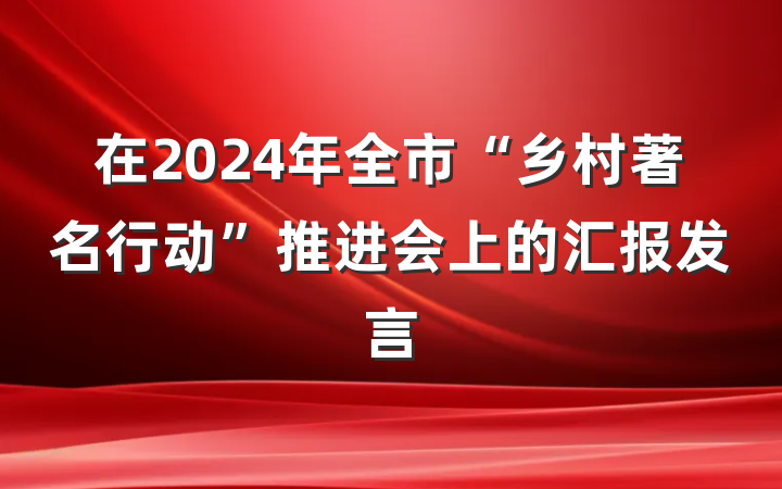 在2024年全市“乡村著名行动”推进会上的汇报发言