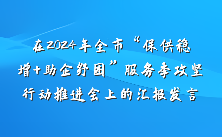 在2024年全市“保供稳增 助企纾困”服务季攻坚行动推进会上的汇报发言