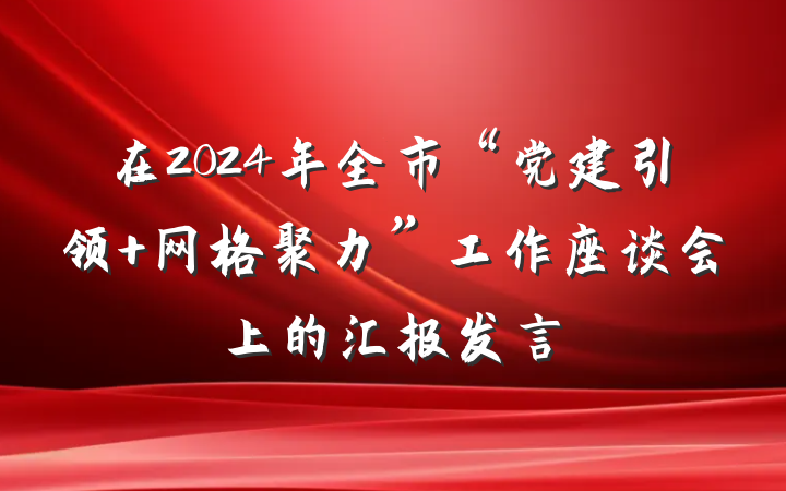 在2024年全市“党建引领 网格聚力”工作座谈会上的汇报发言