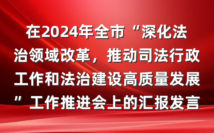在2024年全市“深化法治领域改革，推动司法行政工作和法治建设高质量发展”工作推进会上的汇报发言