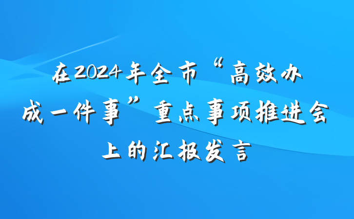 在2024年全市“高效办成一件事”重点事项推进会上的汇报发言