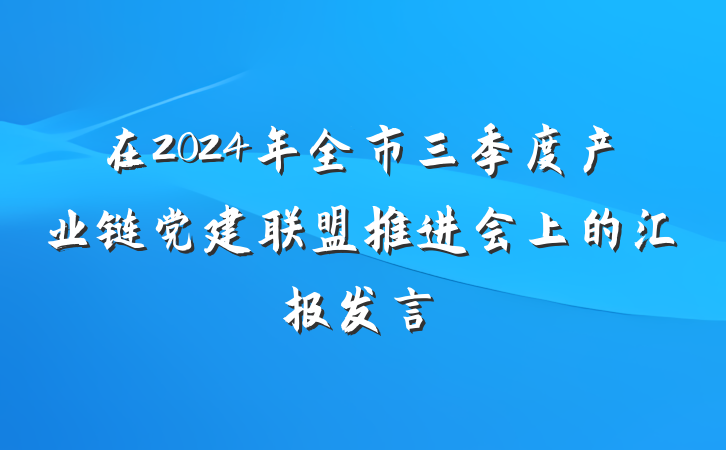 在2024年全市三季度产业链党建联盟推进会上的汇报发言