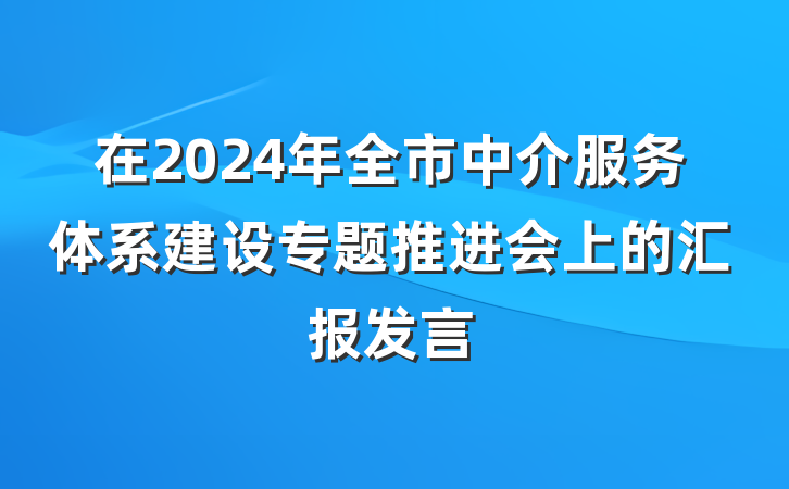 在2024年全市中介服务体系建设专题推进会上的汇报发言