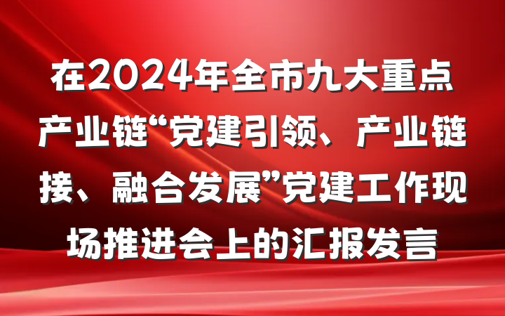 在2024年全市九大重点产业链“党建引领、产业链接、融合发展”党建工作现场推进会上的汇报发言