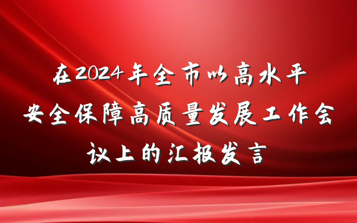 在2024年全市以高水平安全保障高质量发展工作会议上的汇报发言