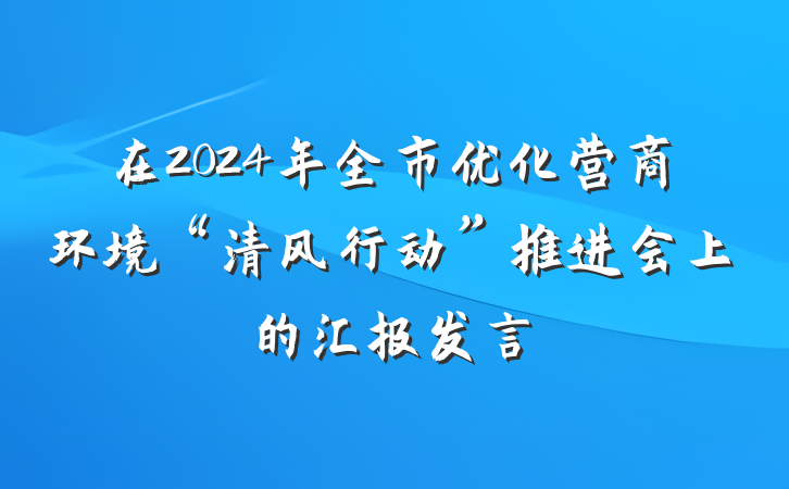在2024年全市优化营商环境“清风行动”推进会上的汇报发言