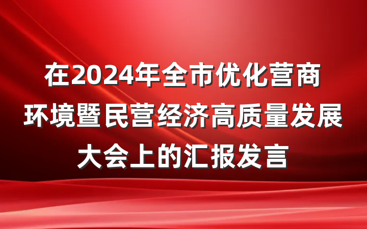 在2024年全市优化营商环境暨民营经济高质量发展大会上的汇报发言
