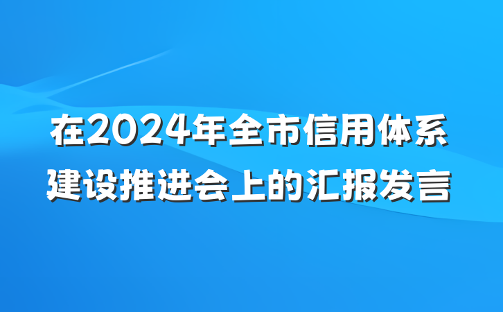 在2024年全市信用体系建设推进会上的汇报发言